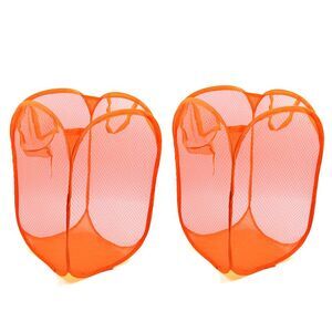 2pcs Mesh Bag Foldable Pop Up Dirty Clothes Storage Laundry Organizer Orange